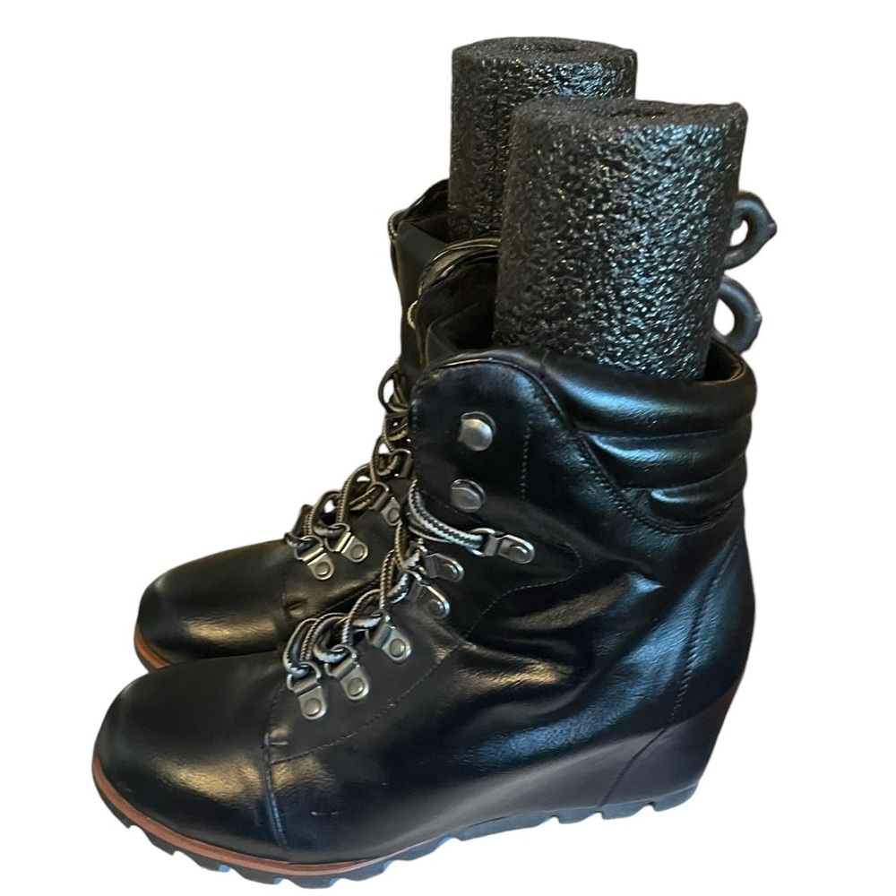 Esprit Black Sammie-E Lace up Wedge Vegan Leather Ankle Booties Womens Size 8.5